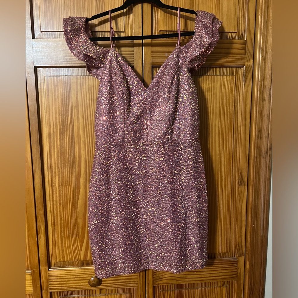 Crystal Doll Mauve Sequin Ruffle Mini Dress